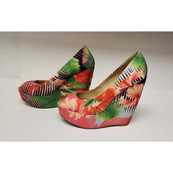 ALDO Womens Tropical Print Hazinski Peep Toe Wedges Size 7.5 - Picture 5 of 10